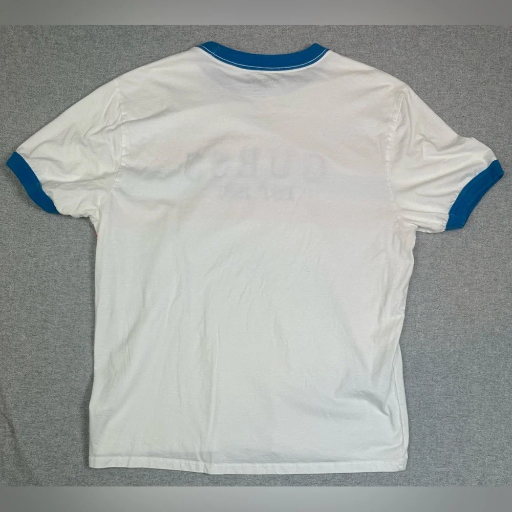 Guess Ringer T Shirt Mens Large Logo Retro 90s Y2K Blue Orange‎ - Picture 3 of 7